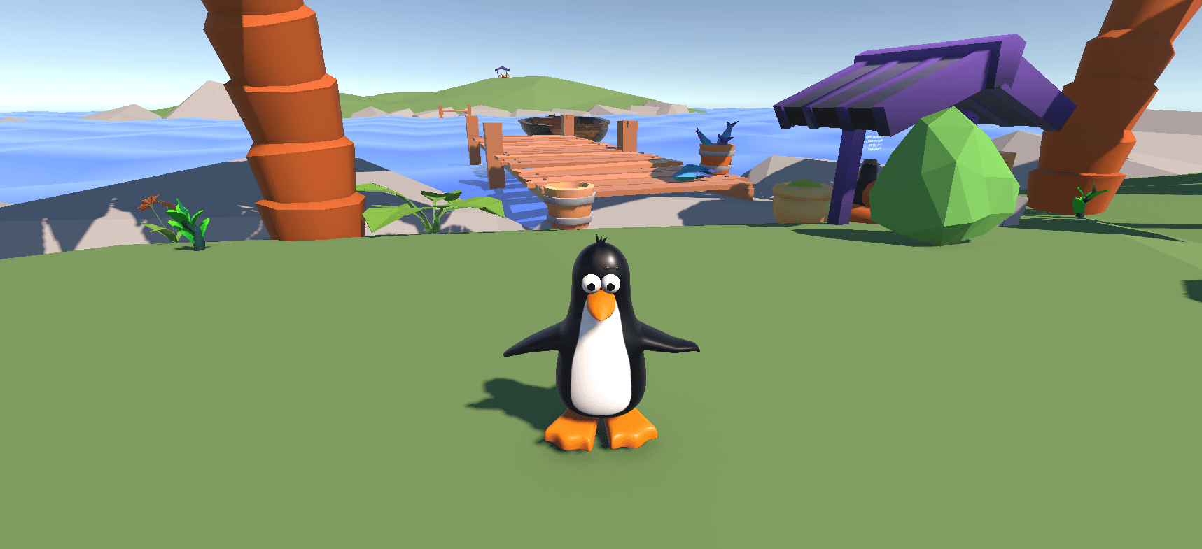 A penguin on the starting island