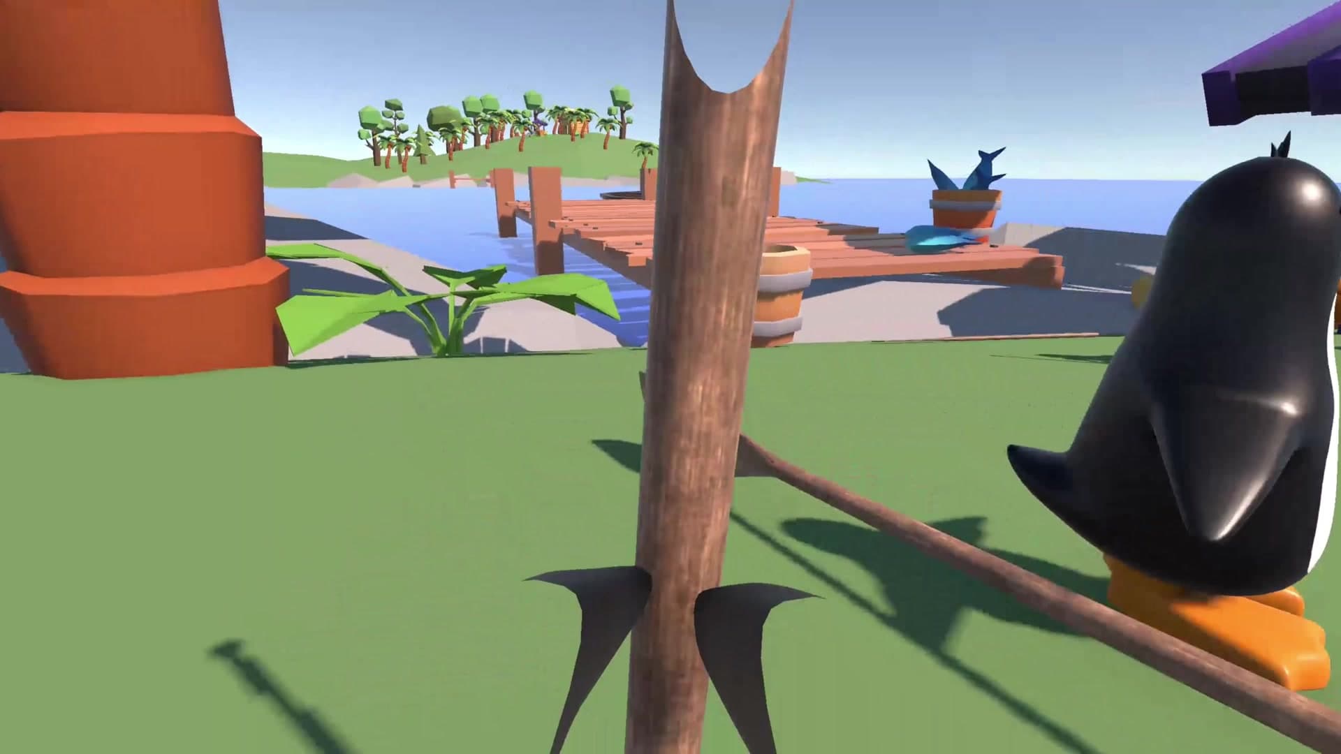 First-person view of an oar near the dock