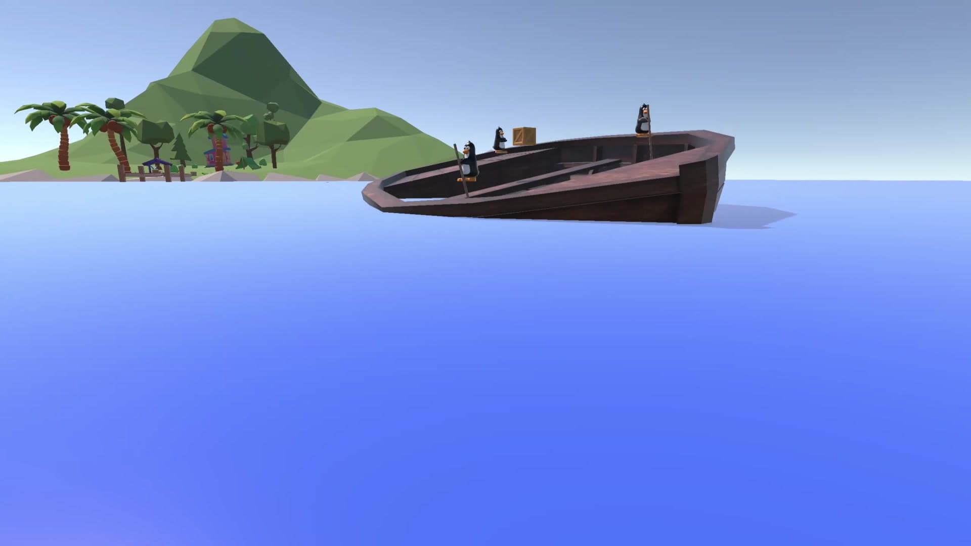 The boat heading out from the starting island